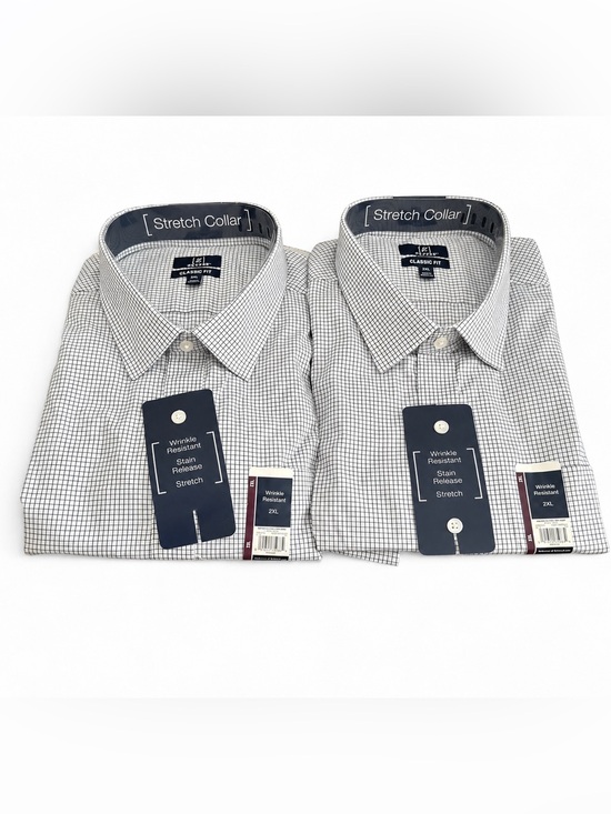 George Other - George Men’s 2XL Dress Shirt Lot of 2 Blue Mini Check Classic Fit NWT